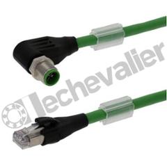 CABLE M12 8 POLES ETHERNET POE AF2 M12 COUDE 5 M. SORTIE RJ45 AVENTICS